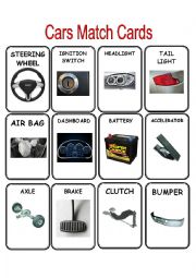 English Worksheet: Car Parts Match Cards