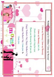 English Worksheet: I love my Mommy song for Mothers Day for children