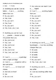 English Worksheet: Can for ability ~  song with infinitives gap fill  ~ Anything You Can Do