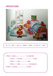 English Worksheet: prepositions two pages