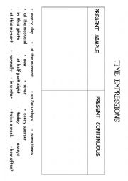 English Worksheet: PRESENT SIMPLE OR CONTINUOUS  TIME EXPRESSIONS