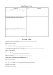 English Worksheet: Royal Family Quiz