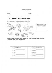 English Worksheet: Likes and dislikes