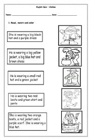 English Worksheet: Clothes - reading and matching activity