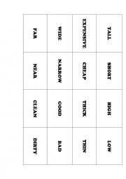 Adjectives Opposites Memory Grid
