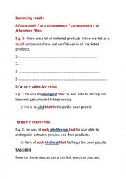 English Worksheet: expressing result 