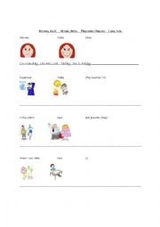 English Worksheet: Past/Present.  I was/I am, She was/ she is