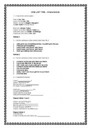 Song Worksheet One Last Time Esl Worksheet By Denised