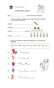 English Worksheet: classroom objects and numbers