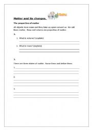 English Worksheet: MATTER AND ITS CHANGES