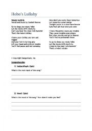 English Worksheet: Hobos Lullaby Song Activity