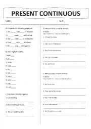 English Worksheet: PRESENT CONTINUOUS