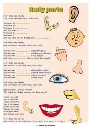 BODY PARTS song worksheet