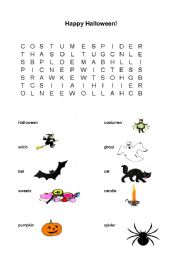 English Worksheet: Halloween Wordsearch Filler