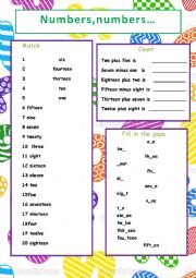 English Worksheet: Numbers 1-20