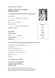 English Worksheet: Song Activity - Im not a girl, not yet a woman by Britney Spears