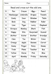 Revision of vocabulary (cross out the odd one)