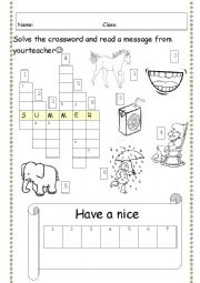 Last day of school/ Last lesson (Holiday) CROSSWORD