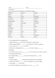 English Worksheet: use of prepositions after adjectives