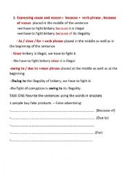 English Worksheet: expressing cause and reason