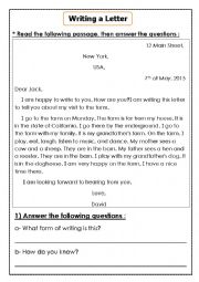 English Worksheet: Reading Comprehension (Letter)