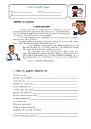 English Worksheet: Written test - Lucho Gonzalez