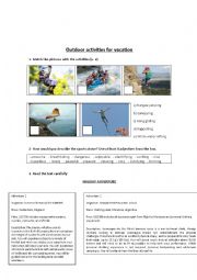 English Worksheet: outdoor activities