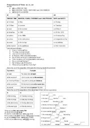 English Worksheet: Prepositions of Time: at, in, on
