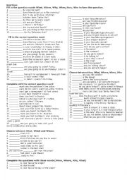 English Worksheet: What, Where, Why, When, How, Who - form the question