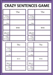 English Worksheet: Crazy Sentences - game