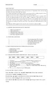 English Worksheet: simple past test