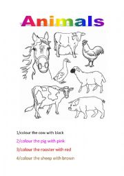 English Worksheet: Animals and colours worksheet