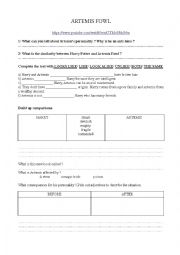 English Worksheet: artemis fowl and harry potter