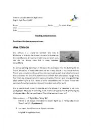 English Worksheet: sport reading comprehension