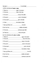 English Worksheet: many, much, a few , a little