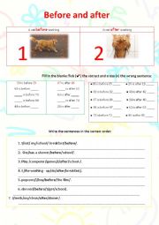 English Worksheet: Before and after worksheet