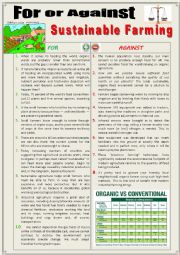 English Worksheet: For or against Sustainable Farming (Debating)