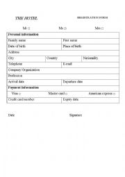 English Worksheet: Hotel registration form