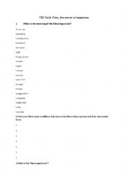 English Worksheet: TED worksheet on the speech Flow, the secret to happiness