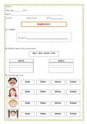 English Worksheet: English test - 1st grade