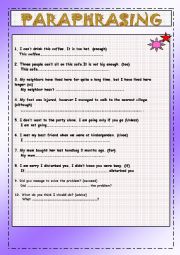 English Worksheet: Paraphrasing Internediate