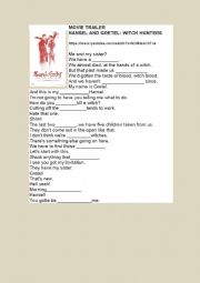 English Worksheet: MOVIE TRAILER HANSEL AND GRETEL: WITCH HUNTERS