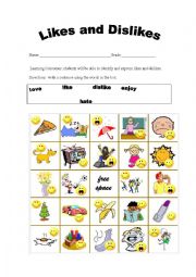 English Worksheet: likes and dislikes