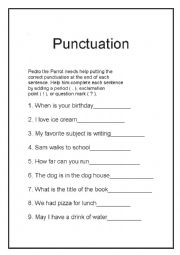 English Worksheet: punctiation