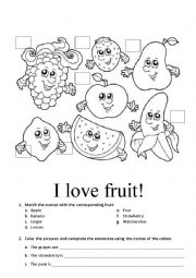 English Worksheet: Learning about fruit
