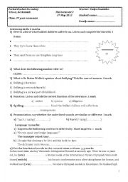 English Worksheet: Mid-term test 3 for 3rd year students