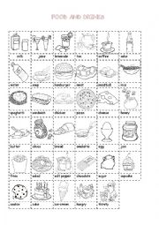 English Worksheet: Food And Drinks Coloring Pictionary