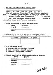 text and questions about transparency international