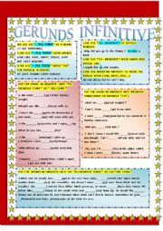 English Worksheet: GERUNDS  INFINITIVES