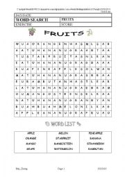 English Worksheet: Fruits Wordsearch